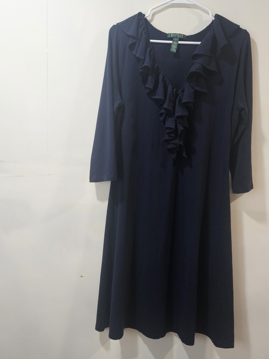 Ralph Lauren Dresses & Skirts - Ralph Lauren Navy Ruffle V-Neck Women's Dress size L